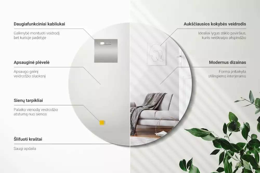 Kerek tükör fal keret nélkül