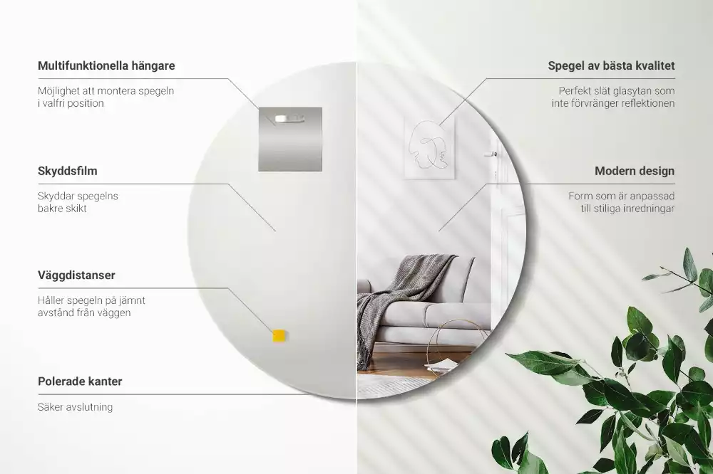 Kerek tükör fal keret nélkül