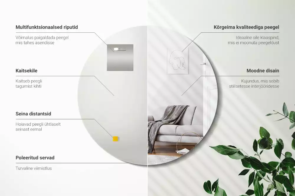 Kerek tükör fal keret nélkül