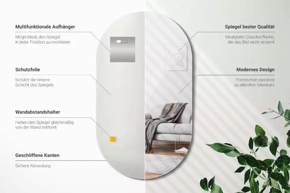 Ovális tükör klasszikus akasztó