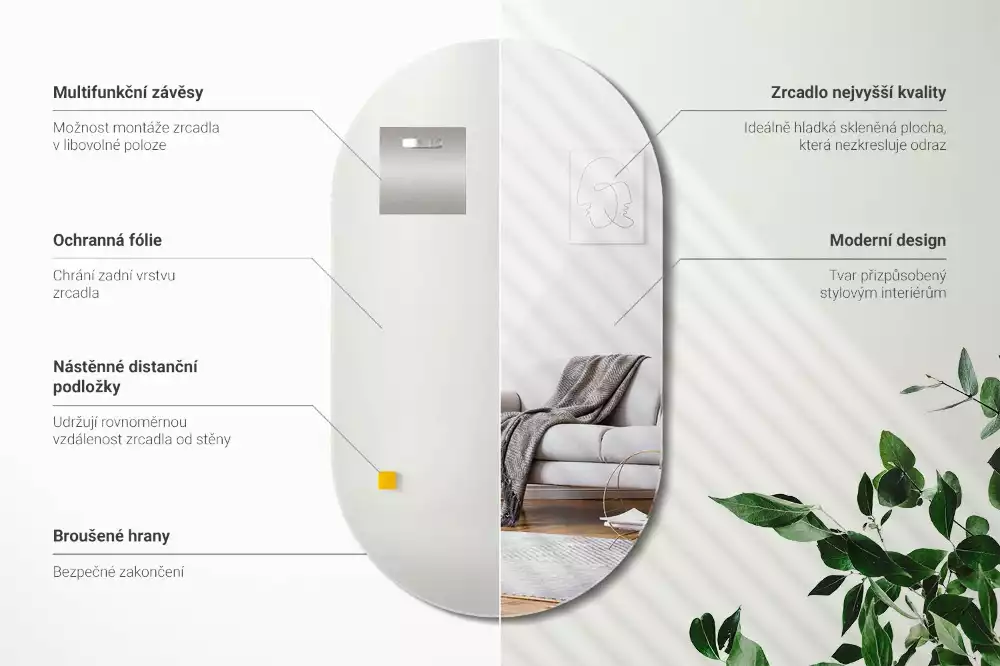 Ovális tükör klasszikus akasztó