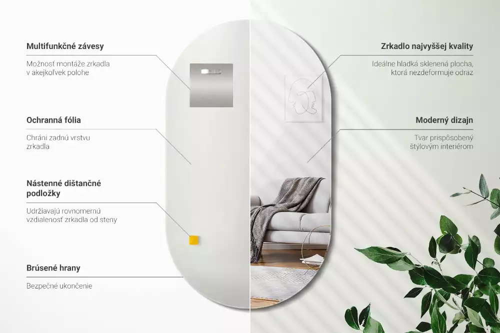 Ovális tükör klasszikus akasztó