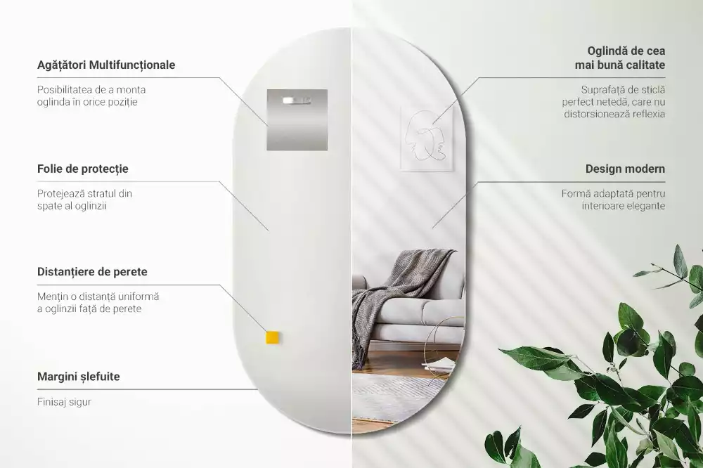 Ovális tükör klasszikus akasztó