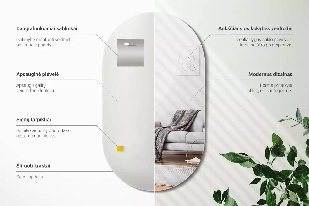 Ovális tükör klasszikus akasztó