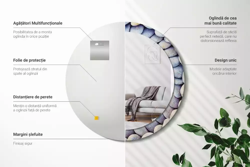 Kerek tükör fali dísz Tengeri kövek kör