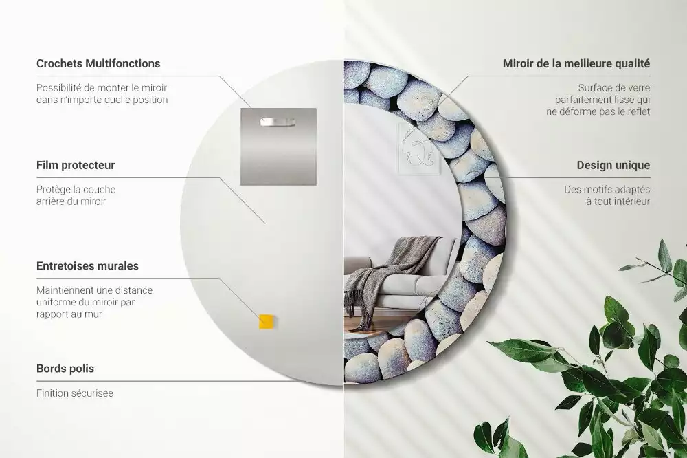 Kerek tükör fali dísz Tengeri kövek kör