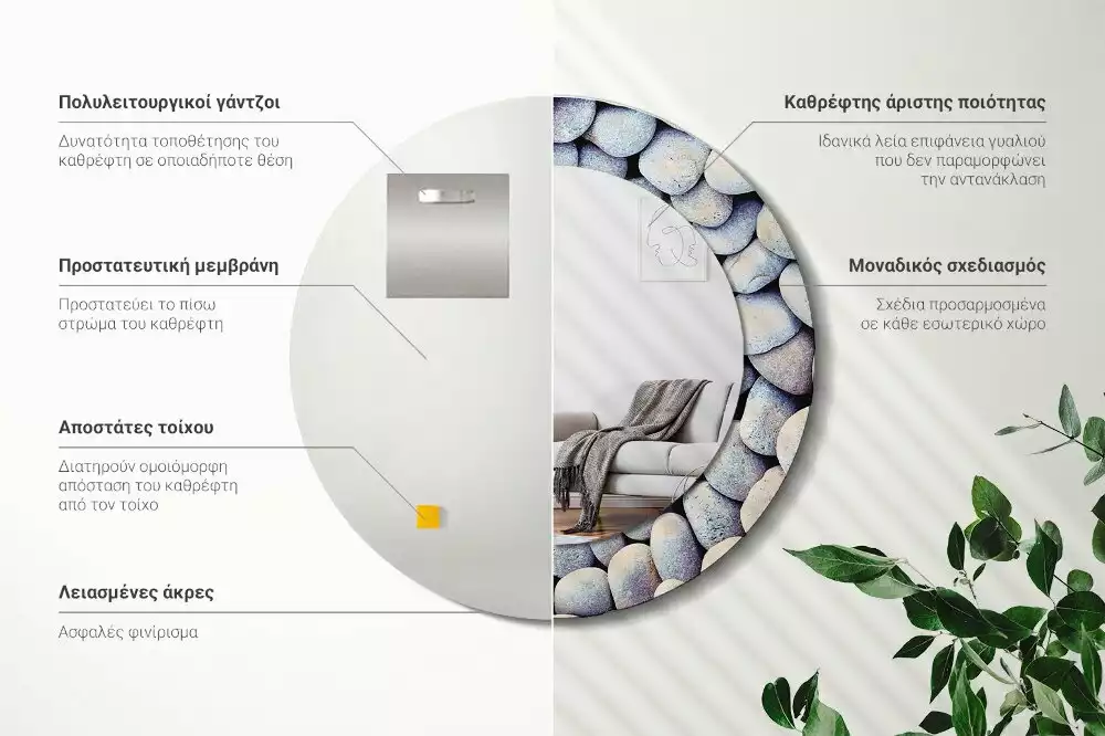 Kerek tükör fali dísz Tengeri kövek kör