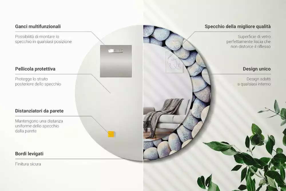 Kerek tükör fali dísz Tengeri kövek kör