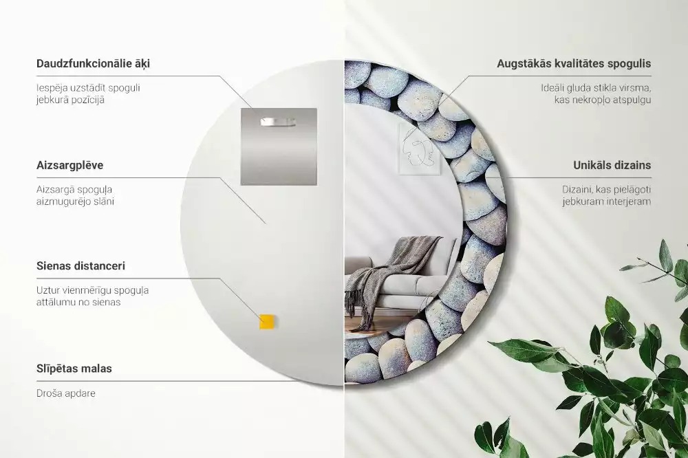 Kerek tükör fali dísz Tengeri kövek kör