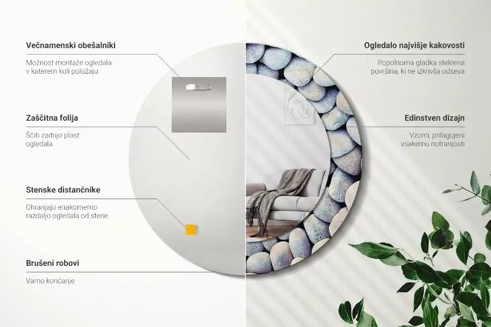 Kerek tükör fali dísz Tengeri kövek kör