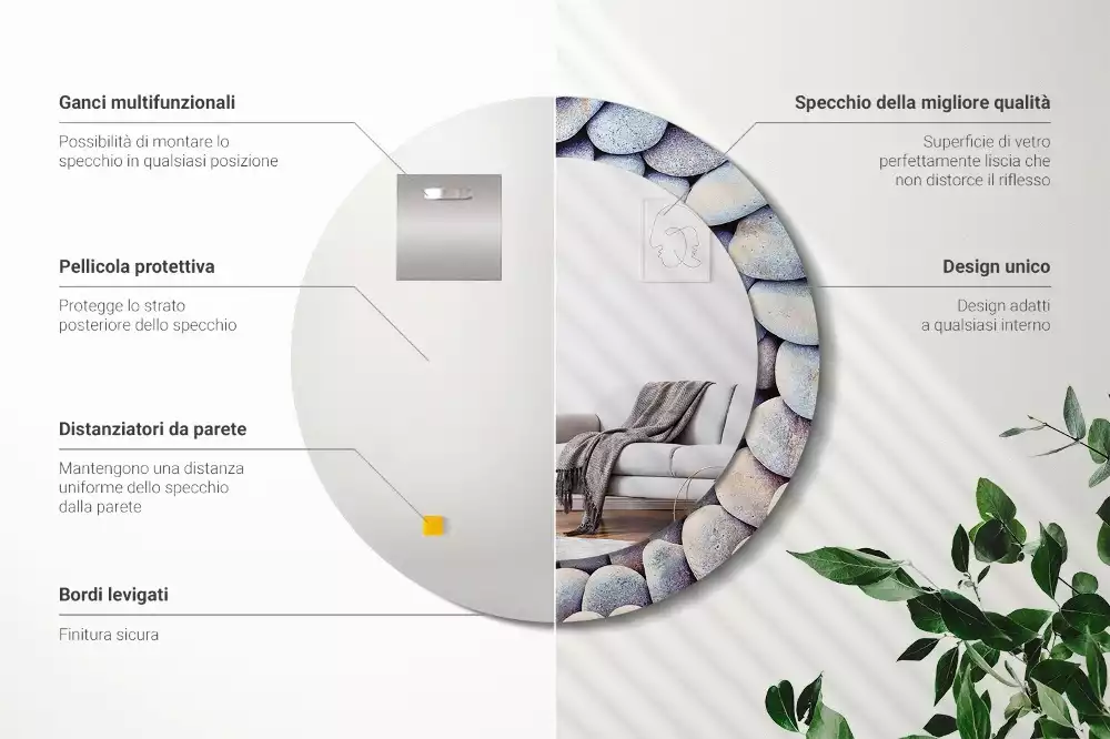 Kerek tükör fali dísz Tengeri kövek kör