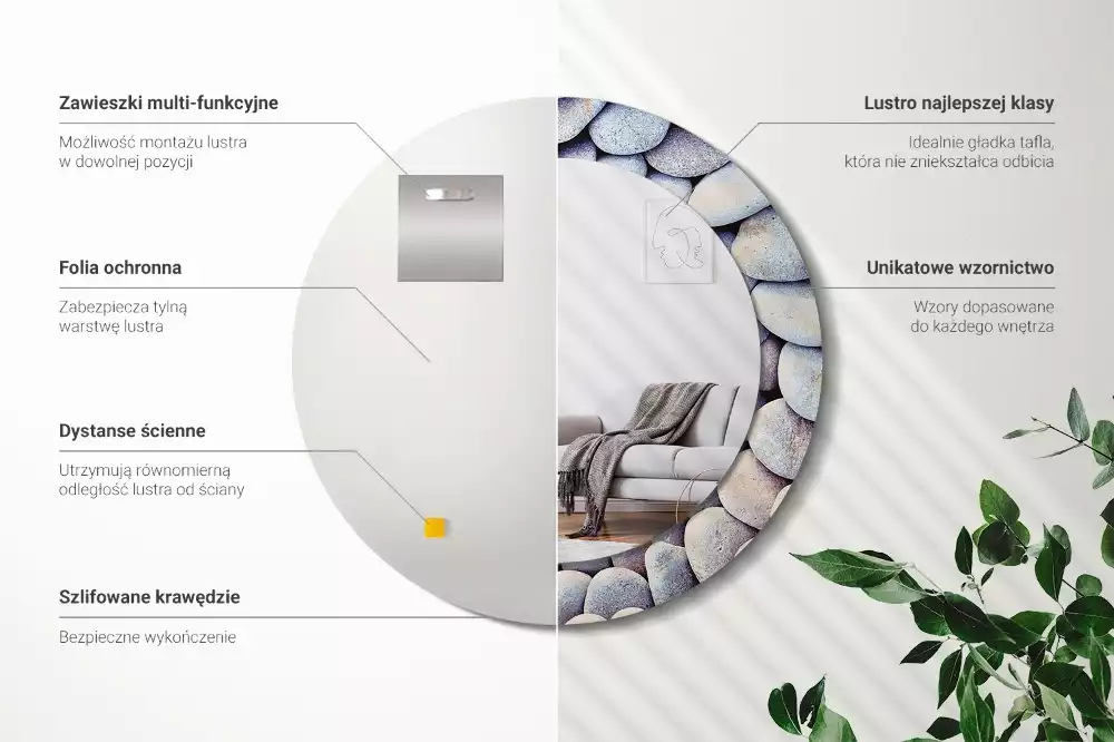 Kerek tükör fali dísz Tengeri kövek kör