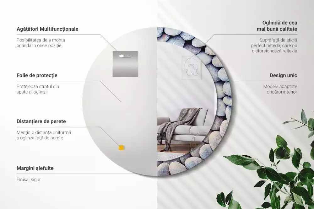 Kerek tükör fali dísz Tengeri kövek kör