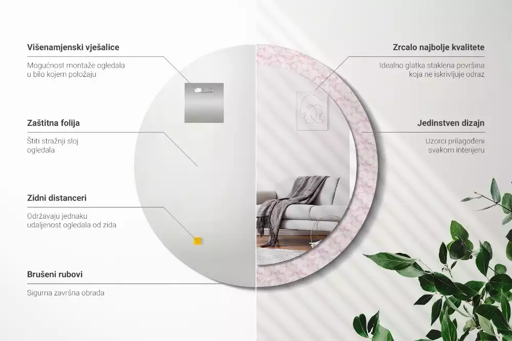 Kerek dísztükör Virágszirmok