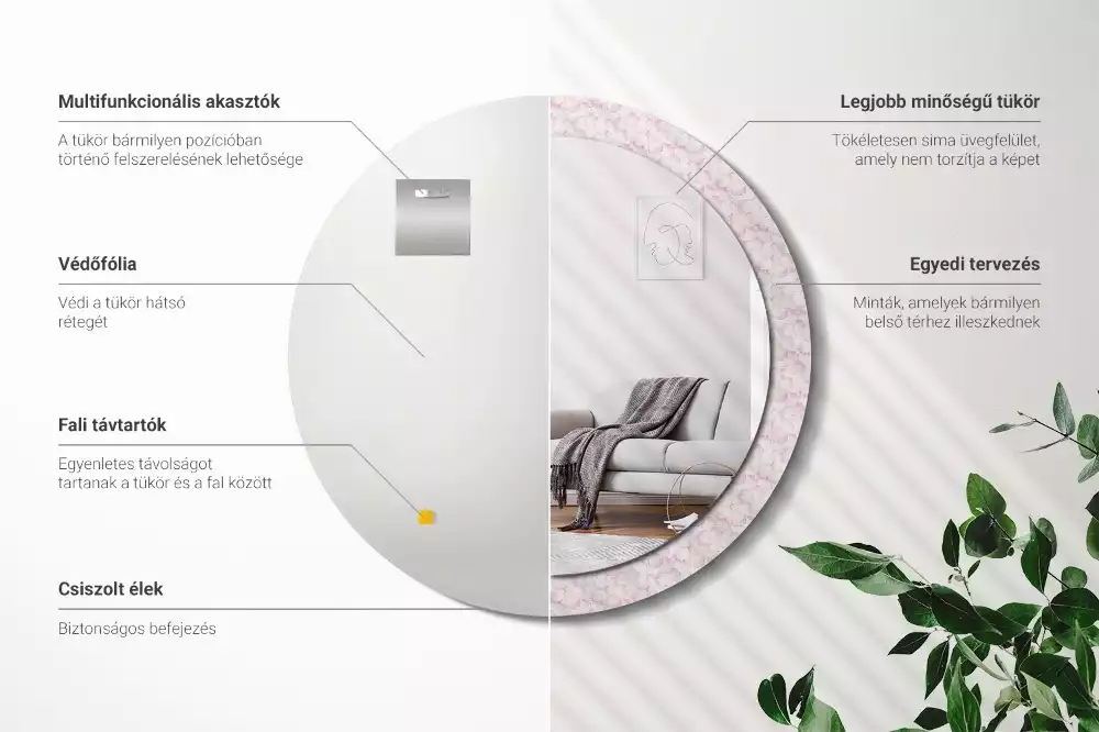 Kerek dísztükör Virágszirmok