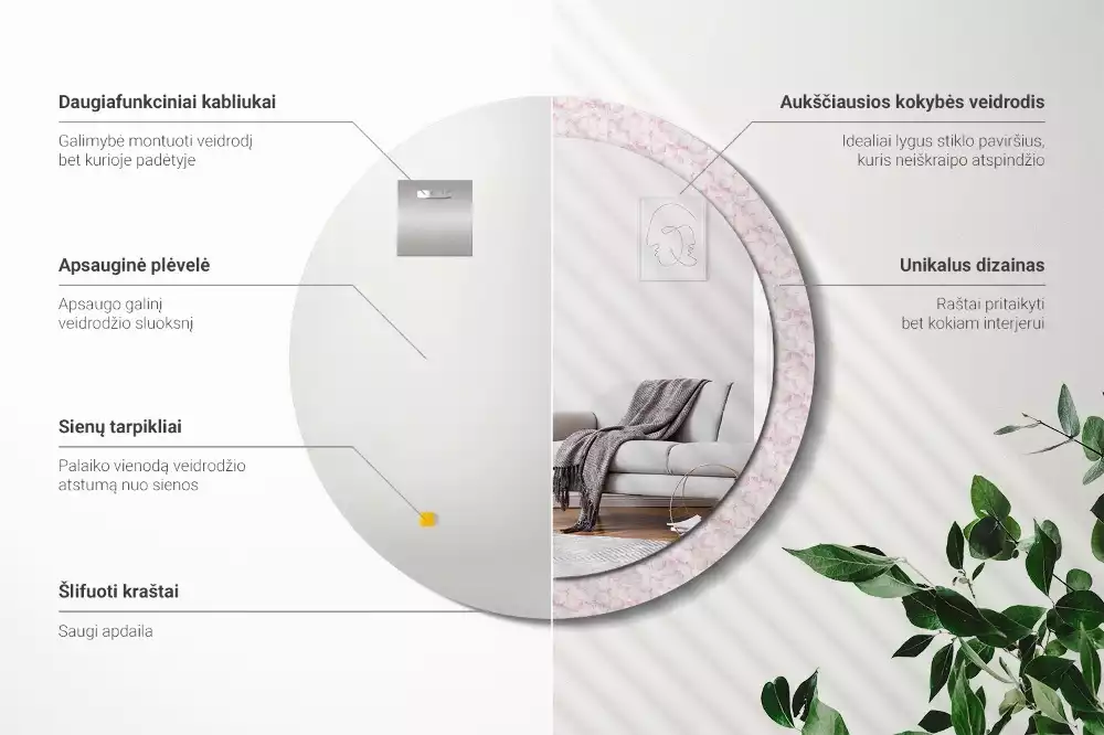 Kerek dísztükör Virágszirmok