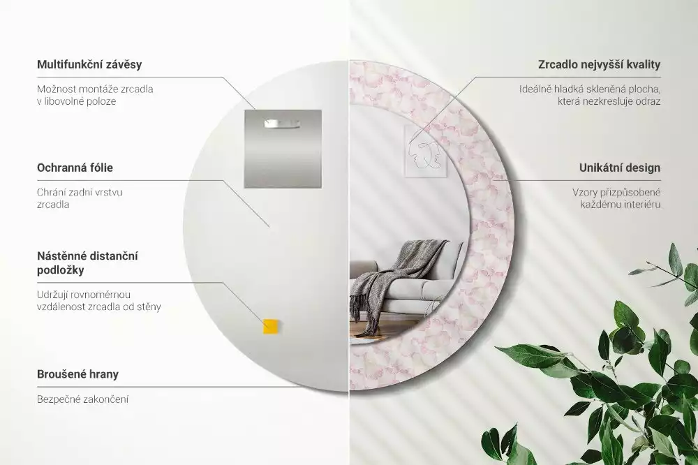 Kerek dísztükör Virágszirmok