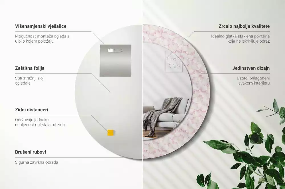 Kerek dísztükör Virágszirmok