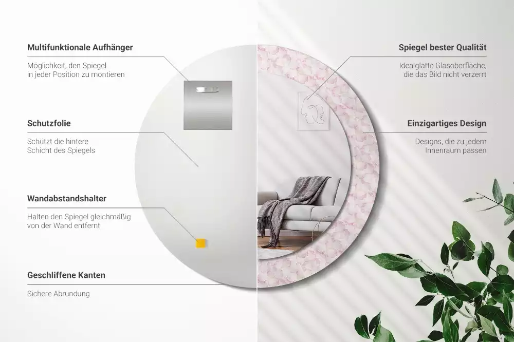 Kerek dísztükör Virágszirmok