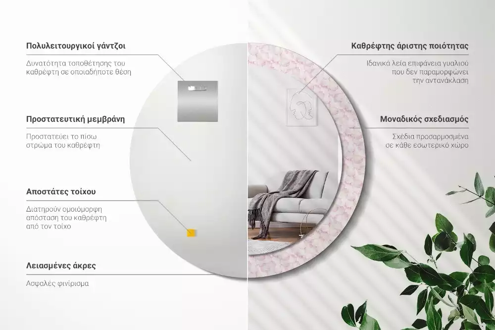 Kerek dísztükör Virágszirmok