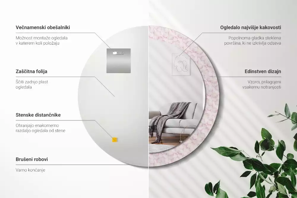 Kerek dísztükör Virágszirmok