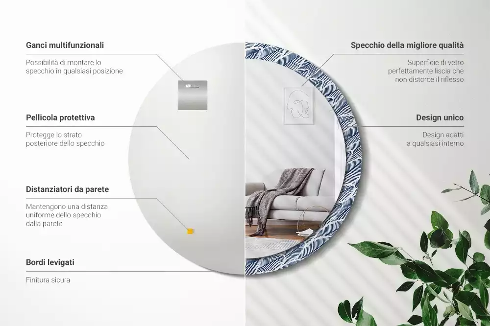 Kerek dísztükör Levelek