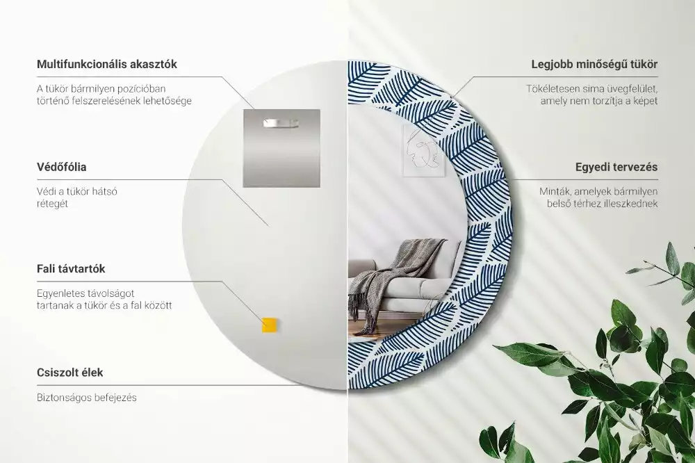 Kerek dísztükör Levelek