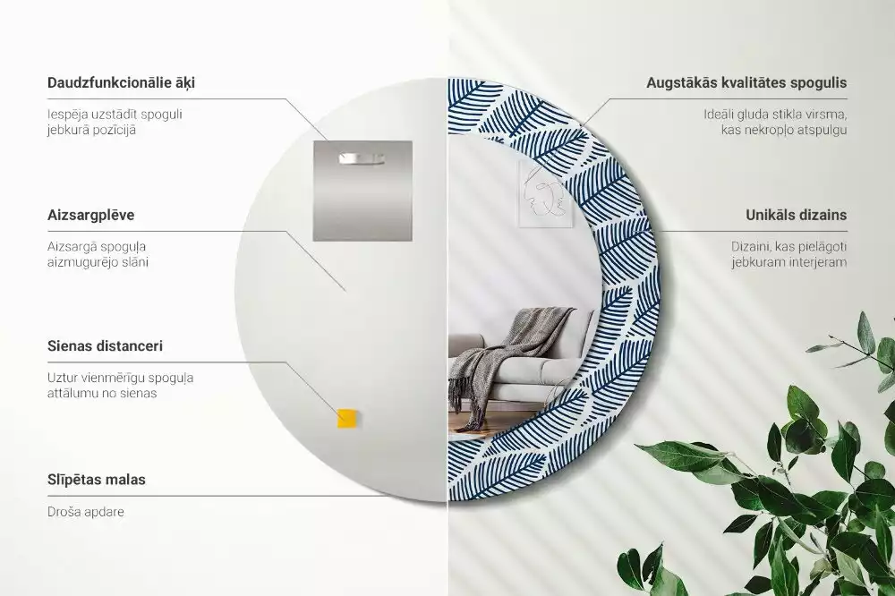 Kerek dísztükör Levelek