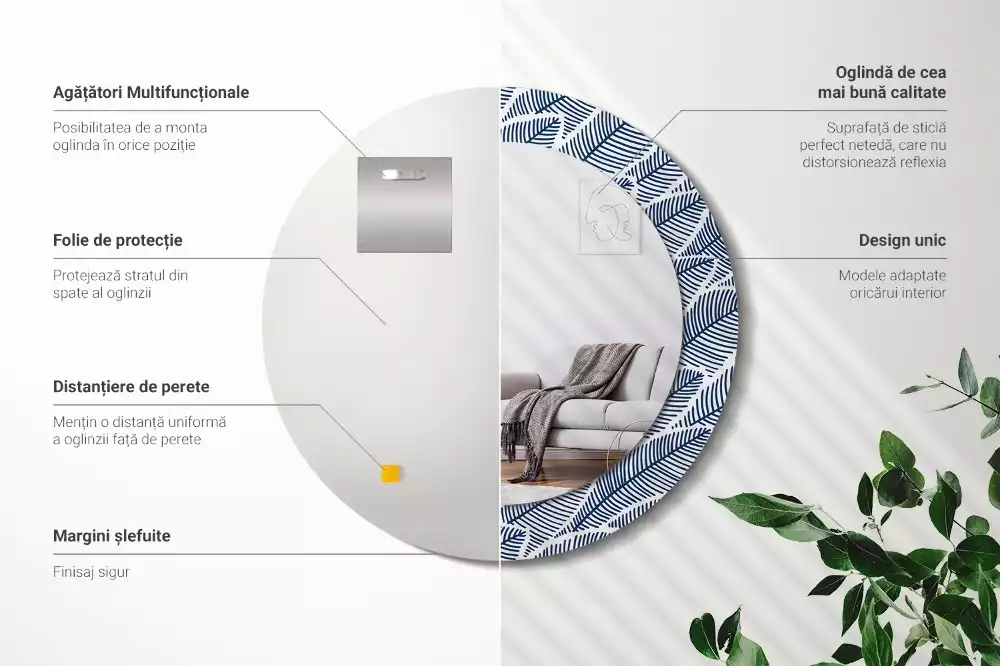 Kerek dísztükör Levelek