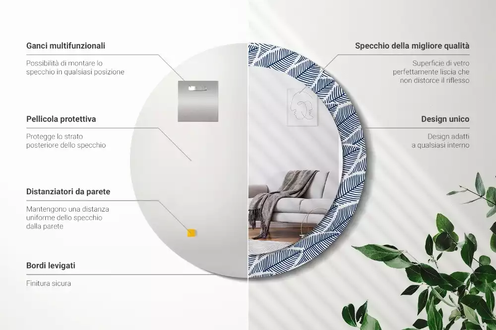 Kerek dísztükör Levelek