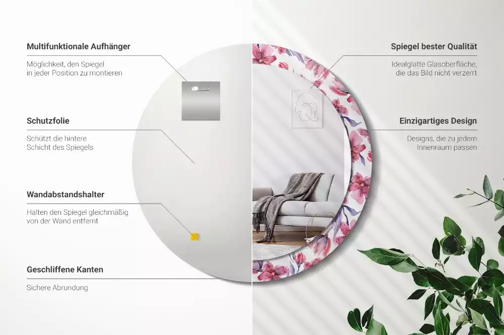 Kerek dísztükör Akvarell virágok