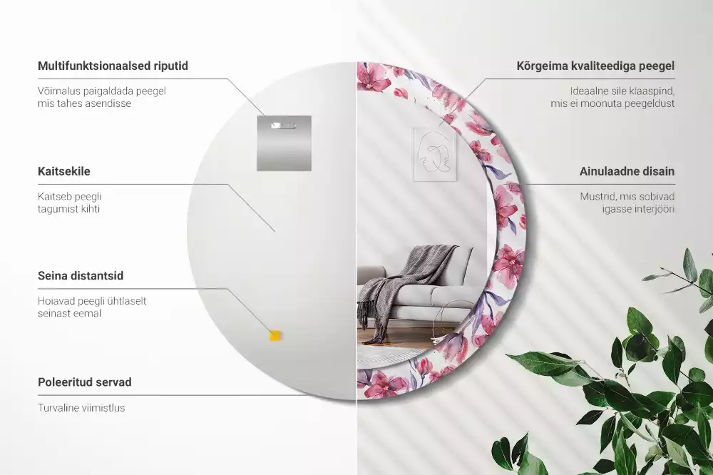 Kerek dísztükör Akvarell virágok