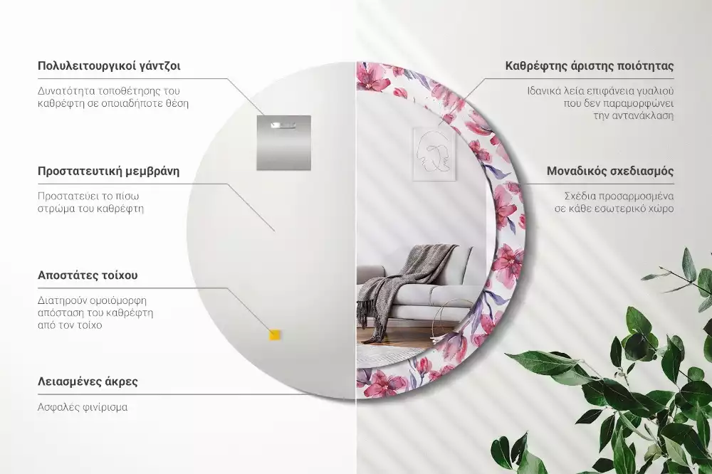 Kerek dísztükör Akvarell virágok