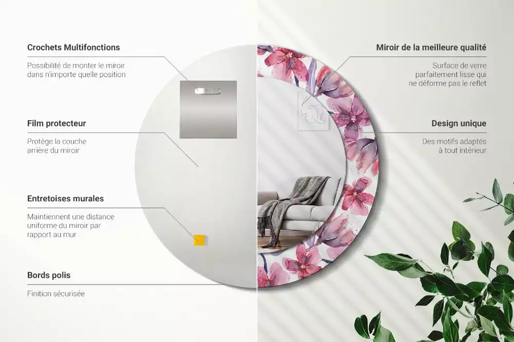 Kerek dísztükör Akvarell virágok