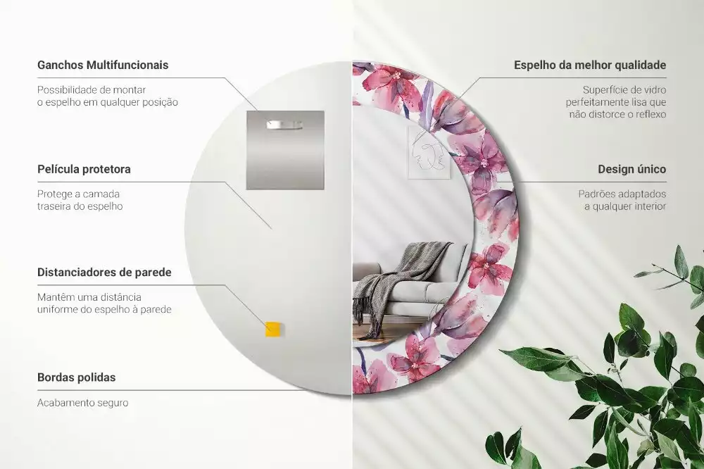 Kerek dísztükör Akvarell virágok