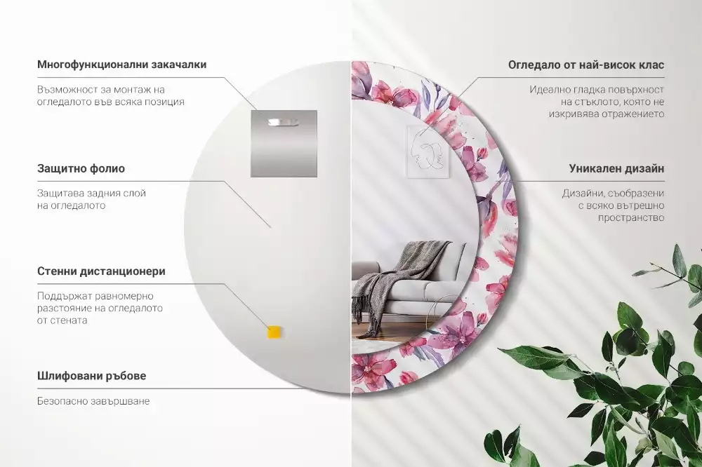 Kerek dísztükör Akvarell virágok