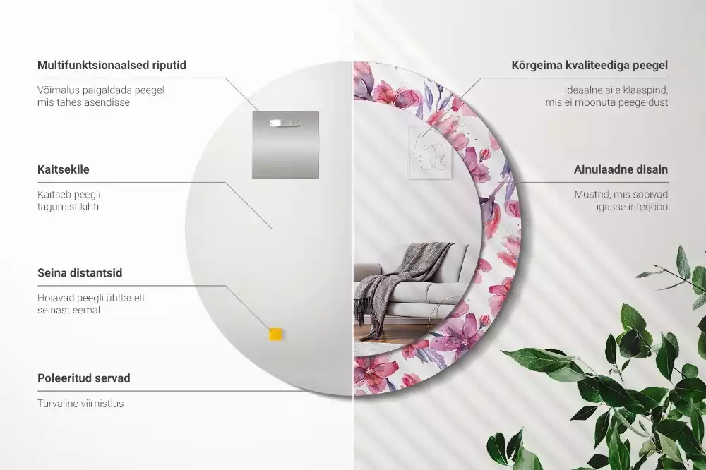 Kerek dísztükör Akvarell virágok