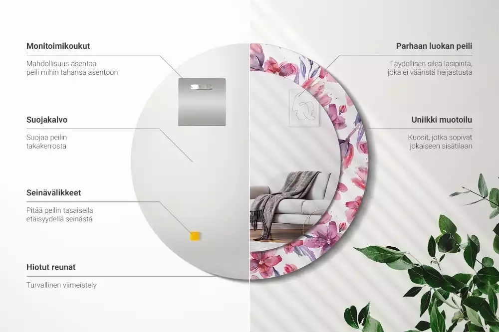 Kerek dísztükör Akvarell virágok