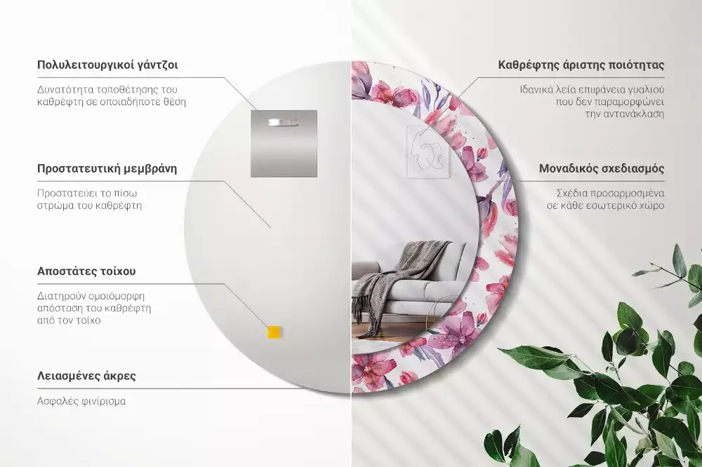 Kerek dísztükör Akvarell virágok