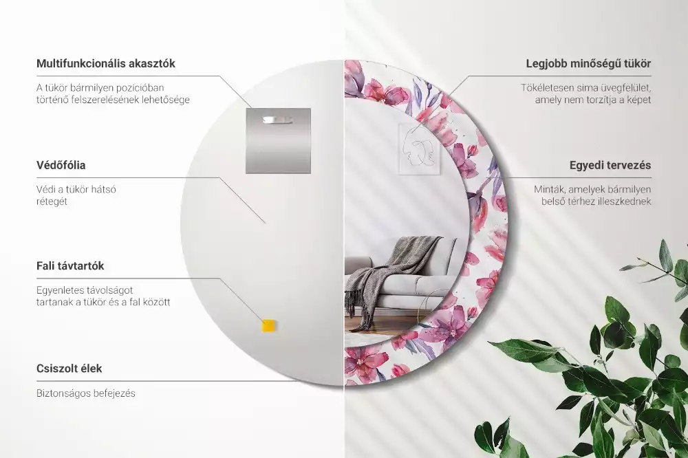 Kerek dísztükör Akvarell virágok