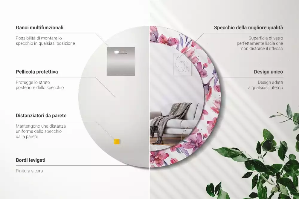 Kerek dísztükör Akvarell virágok