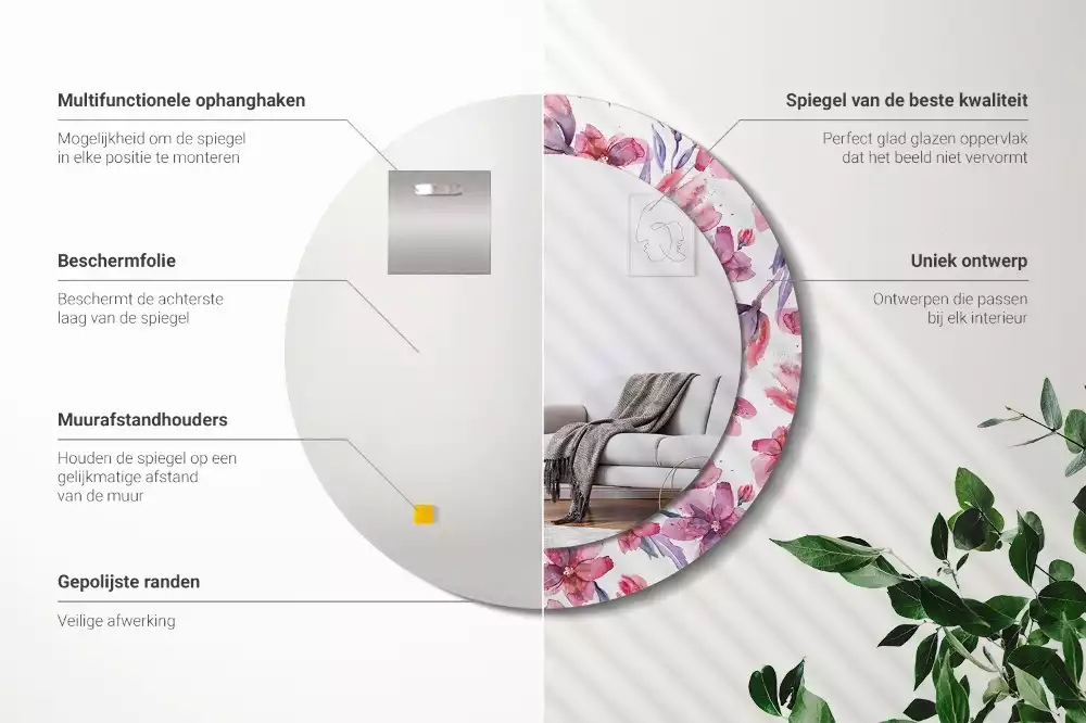 Kerek dísztükör Akvarell virágok