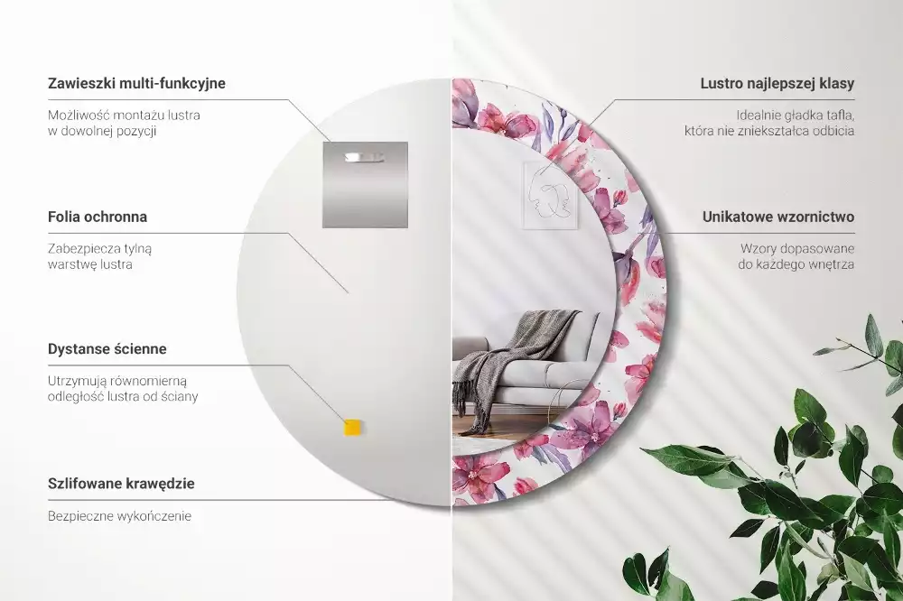 Kerek dísztükör Akvarell virágok