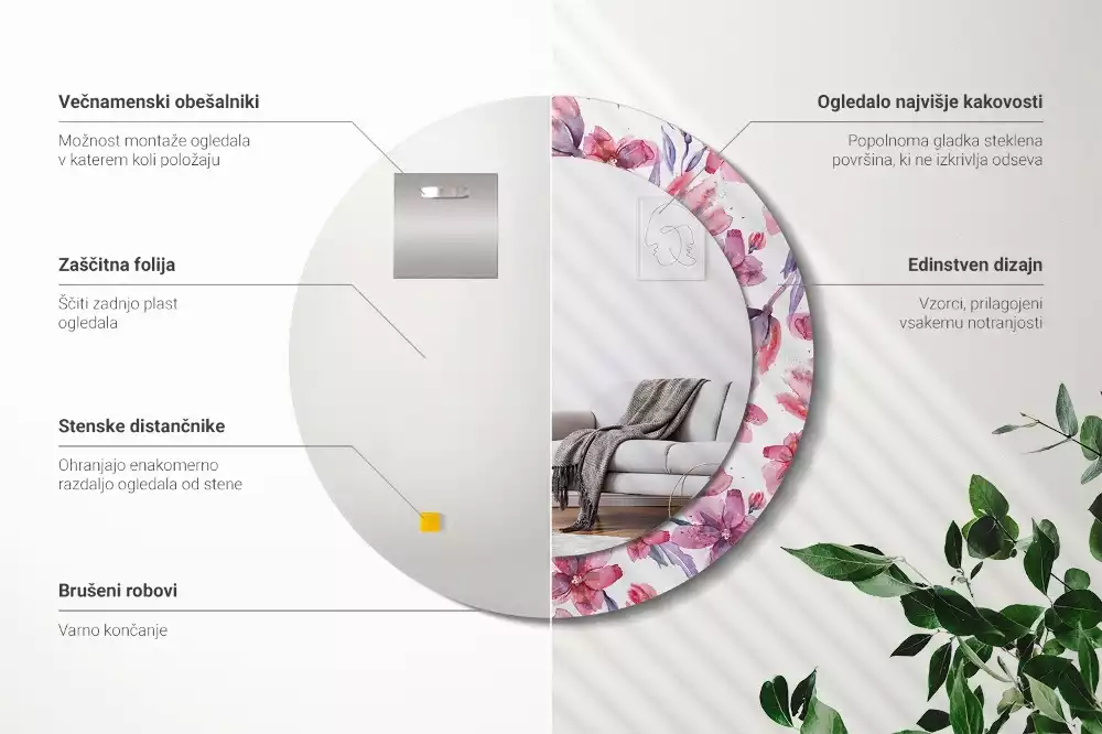 Kerek dísztükör Akvarell virágok