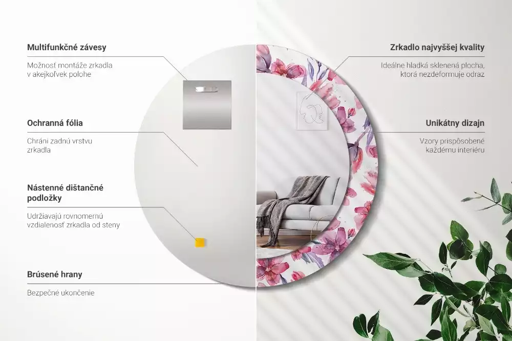 Kerek dísztükör Akvarell virágok