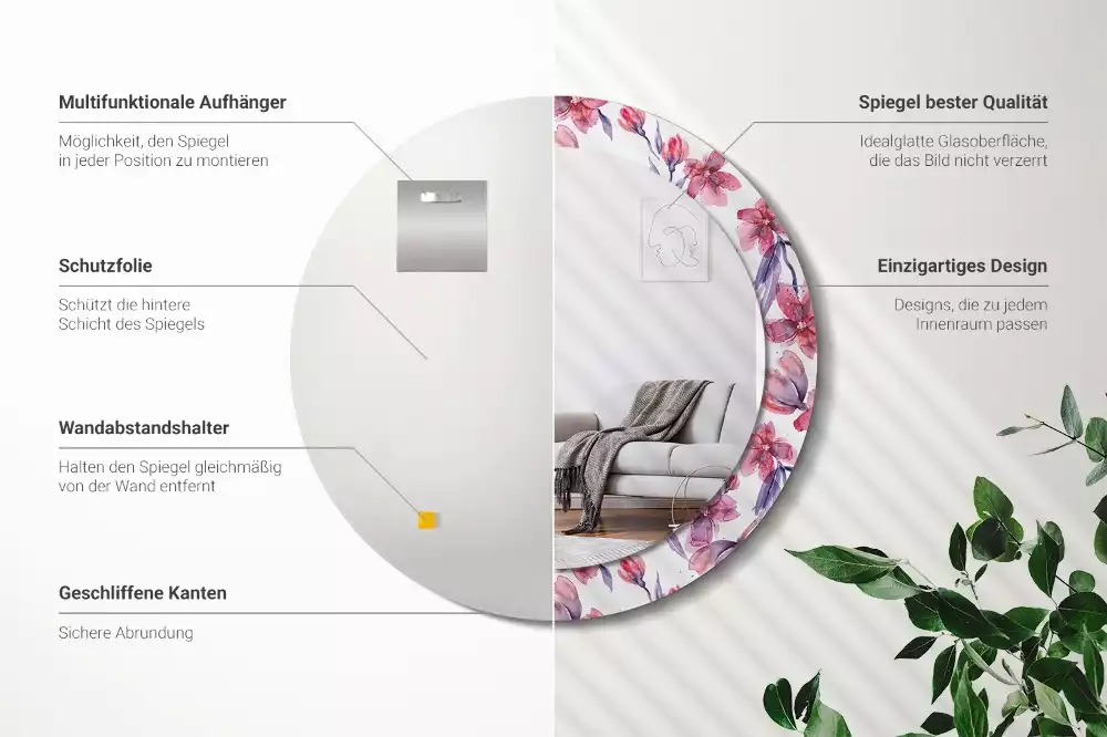 Kerek dísztükör Akvarell virágok