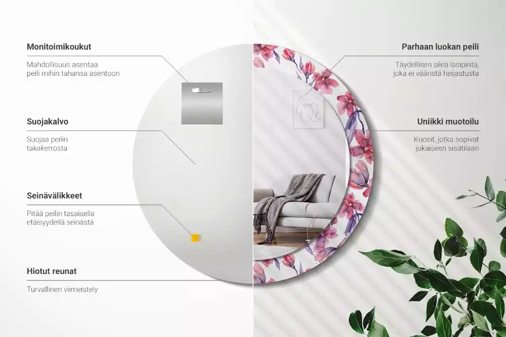 Kerek dísztükör Akvarell virágok