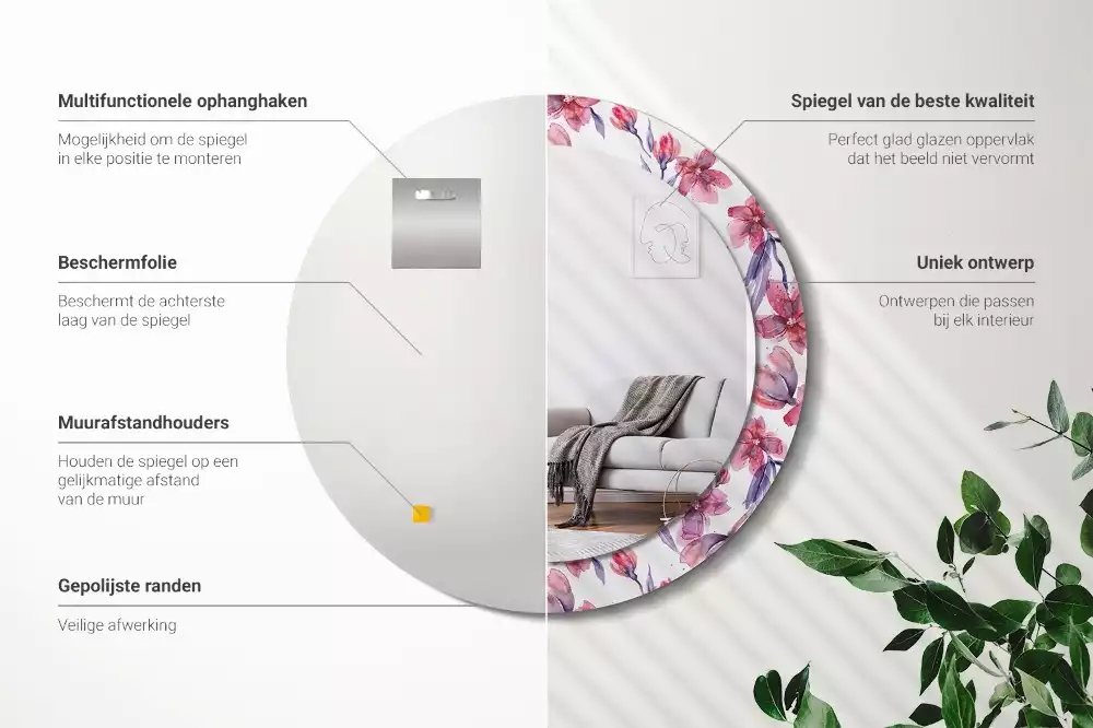 Kerek dísztükör Akvarell virágok