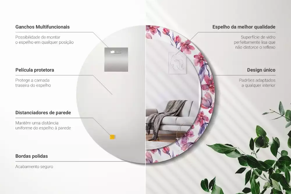 Kerek dísztükör Akvarell virágok