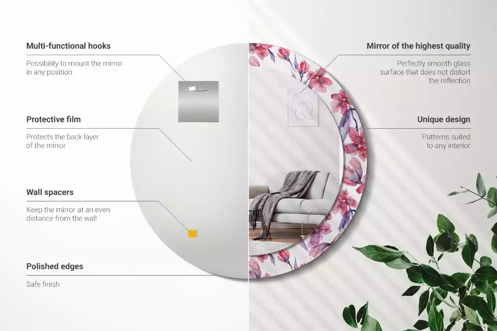 Kerek dísztükör Akvarell virágok